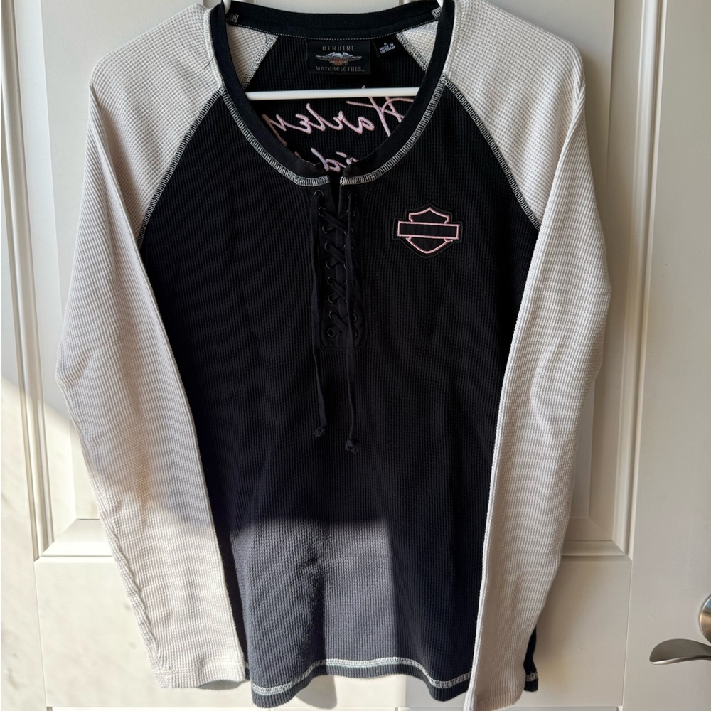 Harley-Davidson Black and White Long Sleeve with Pink Embroidery